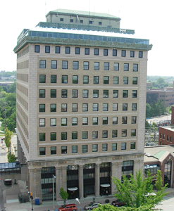 Exterior view of the Northbank Center, a multi-story historic office building in downtown Flint