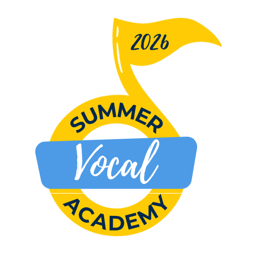Logo for the 2026 Summer Vocal Academy featuring a musical note and a banner.