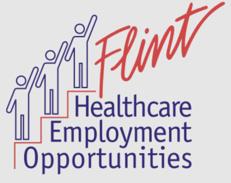 Flint Healthcare Employment Opportunities logo featuring four figures climbing steps with raised arms.