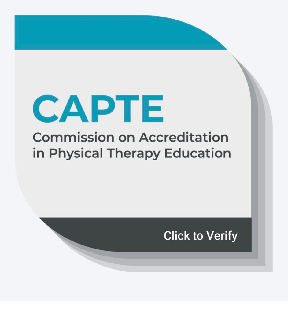 CAPTE logo with text: "Commission on Accreditation in Physical Therapy Education" and "Click to Verify."