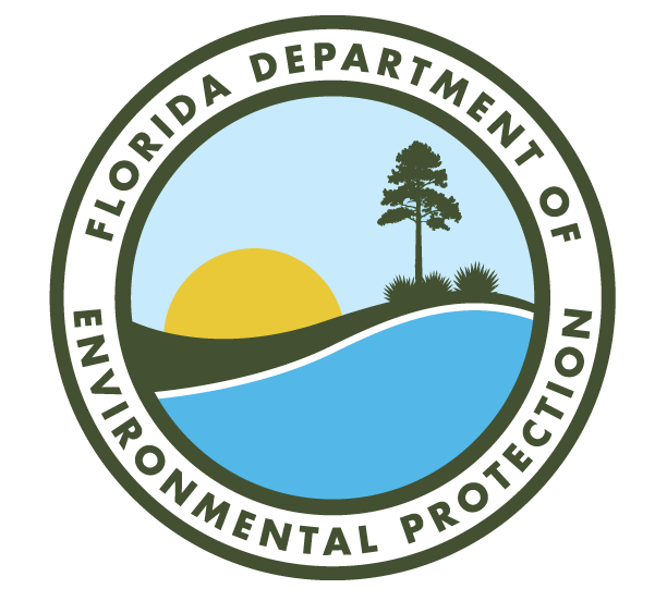 Logo of the Florida Department of Environmental Protection featuring a sun, tree, and water in a circular design.