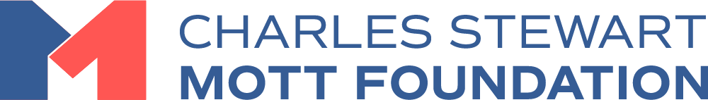 Charles Stewart Mott Foundation logo featuring a stylized "M" in red and blue with the foundation's name below.