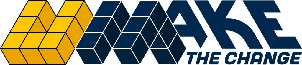 Logo featuring stylized cubes in yellow and blue, with the text "MAKE THE CHANGE" in bold letters.