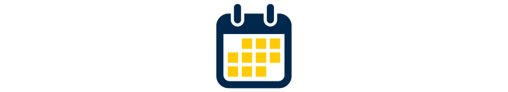 A calendar icon with a dark blue outline and yellow squares representing days.