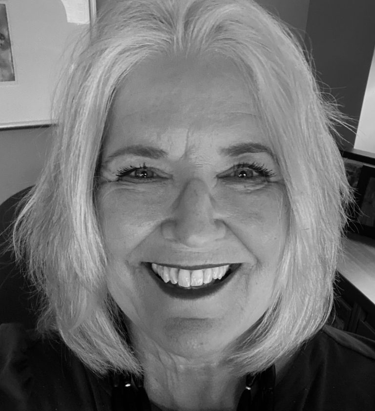 Black and white selfie of a woman