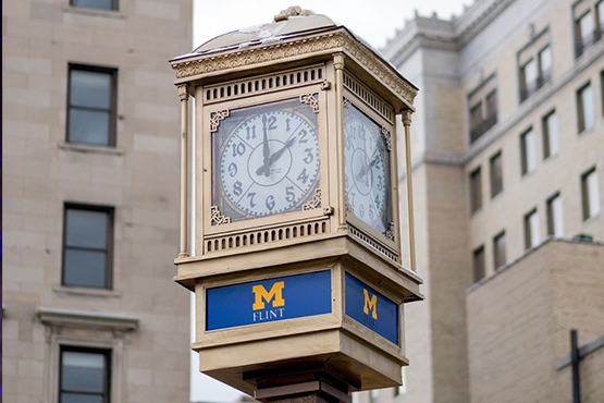 UM-Flint clock outside