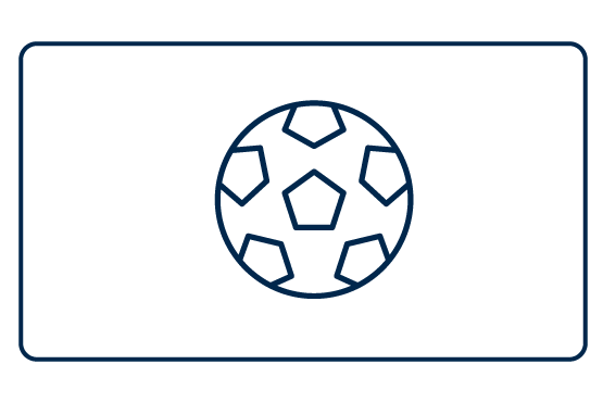 Icon of a soccer ball centered within a rectangular outline.
