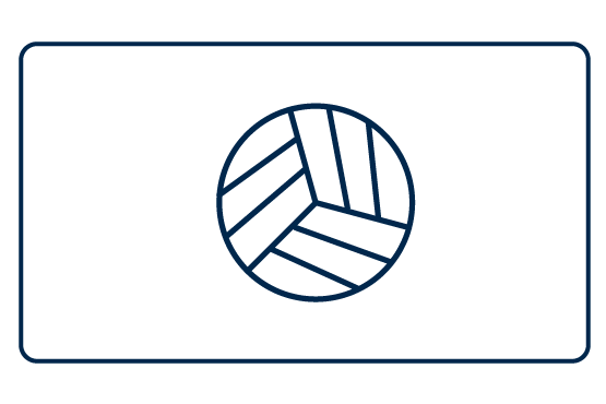 Icon of a volleyball inside a rectangular outline.