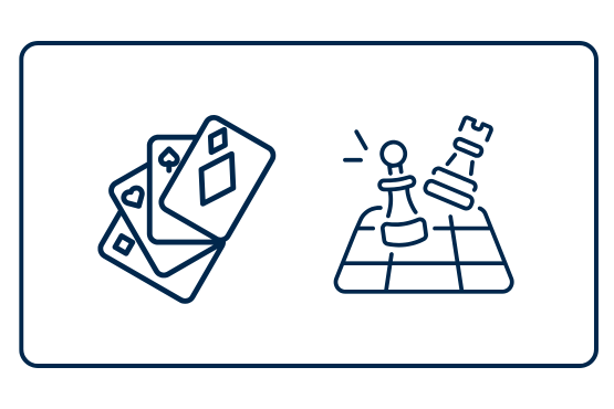 Icons of playing cards and a game piece on a board.