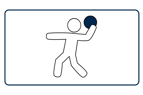 A line drawing of a person throwing a ball, enclosed in a rectangular border.