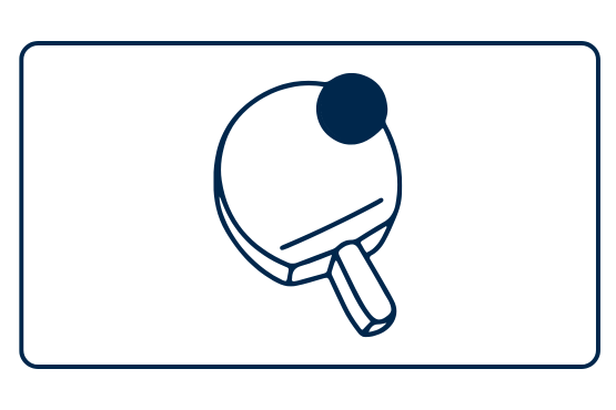 An outline of a ping pong paddle with a ball above it.