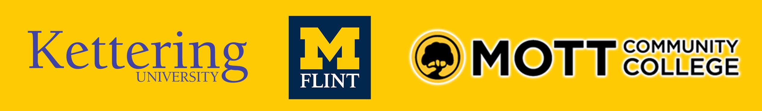 Kettering University logo, UM-Flint logo, and Mott Community College logo.