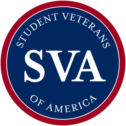 Logo of Student Veterans of America featuring the acronym "SVA" in white on a blue background, surrounded by a red border.
