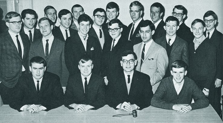 Group portrait of the members of Beta Sigma Chi fraternity, 1966.