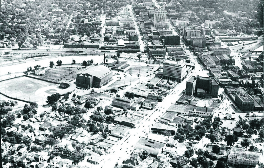 Aerial view of downtown Flint, Michigan, mid-20th century.