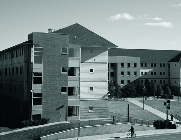 Exterior of First Street Residence Hall, UM-Flint's first student housing building.