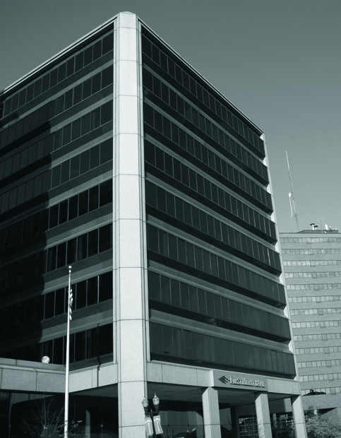 Exterior of University Tower, a tall building in downtown Flint.